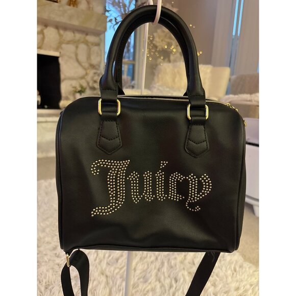 Juicy Couture Black Rhinestone Logo Mini Satchel With Adjustable Strap & Gold - Picture 1 of 15